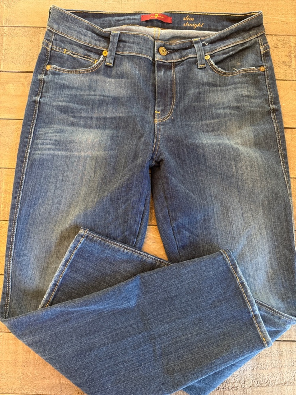 7 For All Mankind Women’s Slim Straight Jeans in Blue Denim Size 29